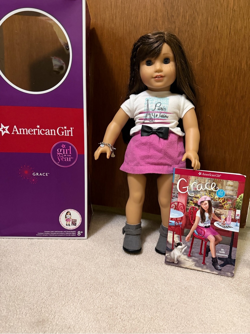 American Girl Grace Doll in Pink Skirt and White Tee with Bow
